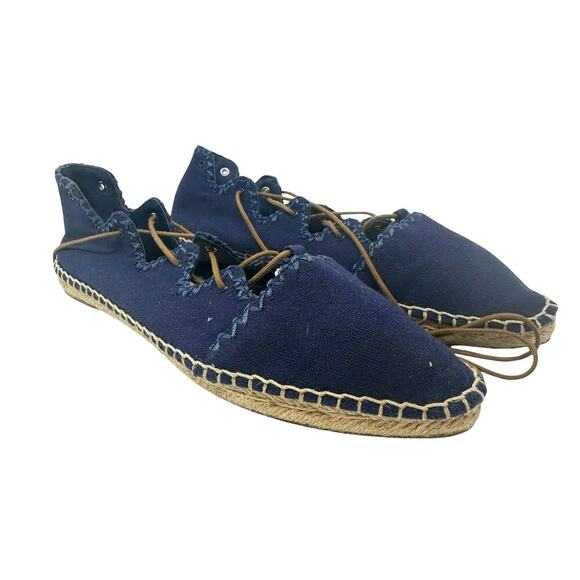 Tory Burch Shoes - Tory Burch Sonoma Gillie Espadrille Navy‎ Blue Canvas Lace Up Flats Size US 7